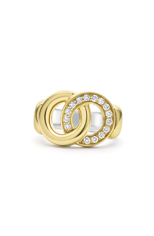 Shop Lagos Signature Caviar Interlocking Pavé Diamond Ring In Two-tone