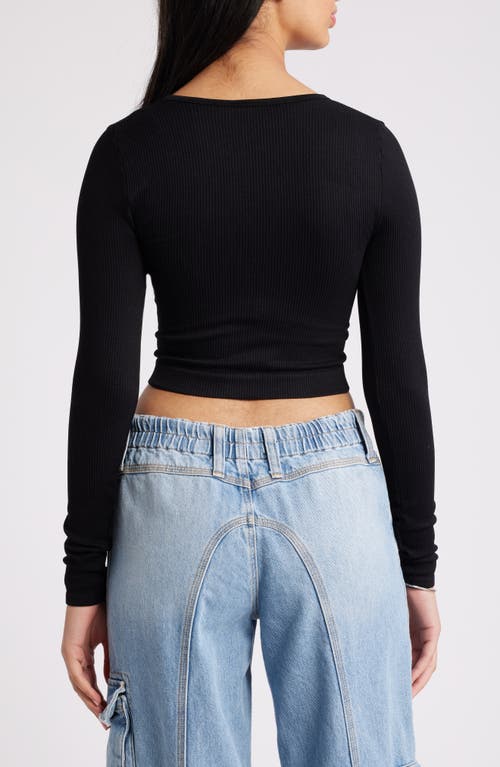 Shop Bdg Urban Outfitters Claudia Rib Crop Henley In Black