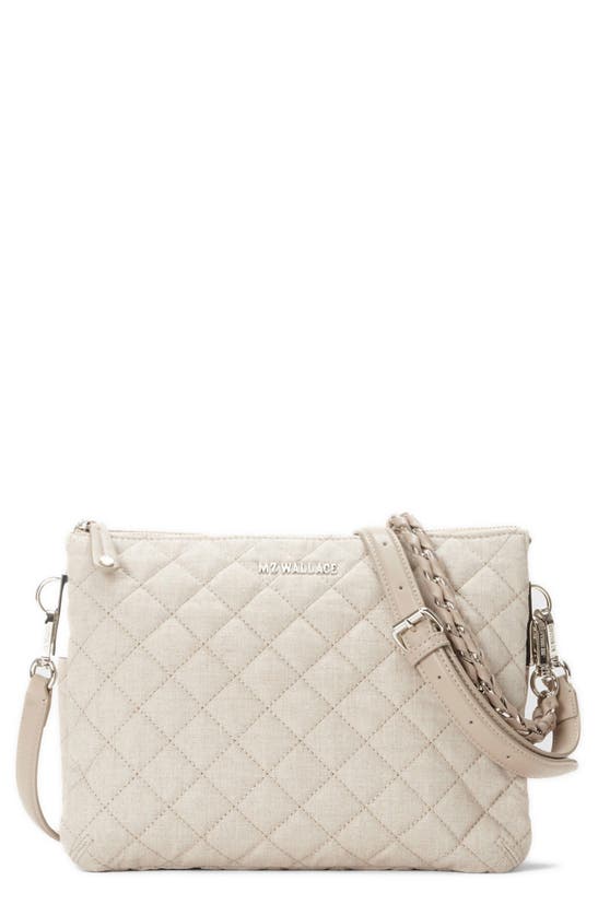 Shop Mz Wallace Large Crosby Pippa Quilted Linen Crossbody Bag In True Linen