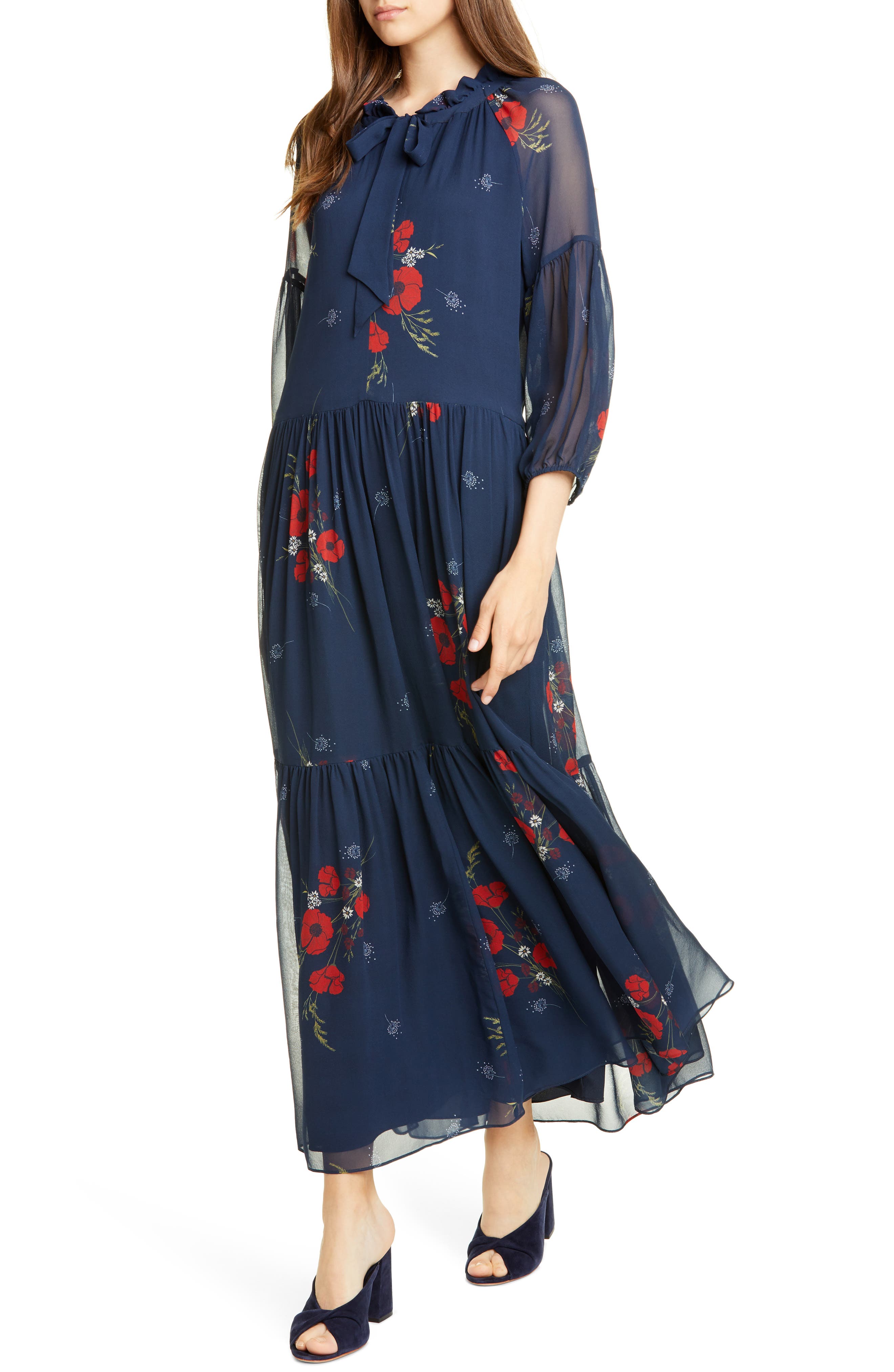 Joie Saffrona Floral Silk Maxi Dress, Blue