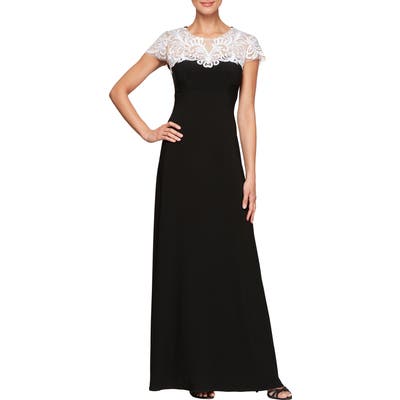 Alex Evenings Lace Yoke Gown, Black