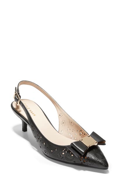 Cole Haan Tali Bow Slingback Pump In Black/ Black Leather