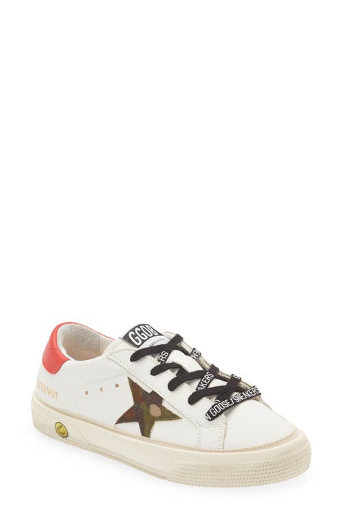 Golden Goose May Camo Ripstop Low Top Sneaker in White/Green Camouflage/Red