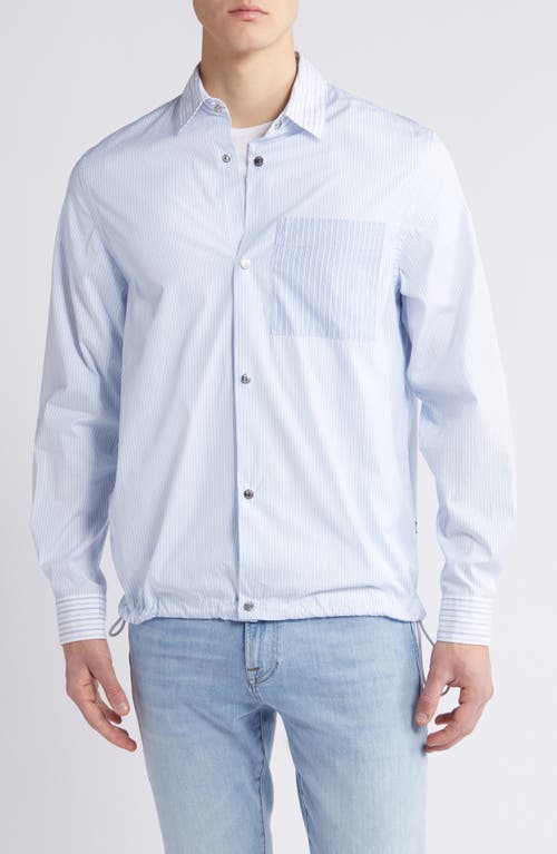 Shop Hugo Boss Boss Olson Mixed Stripe Snap-up Shirt Jacket In Light Blue