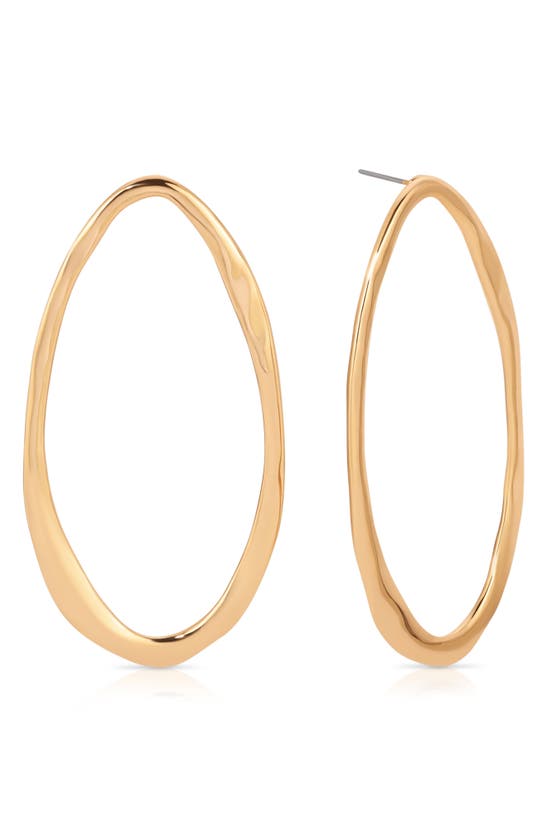 Shop Ettika Hammered Oval Frontal Hoop Earrings In Gold