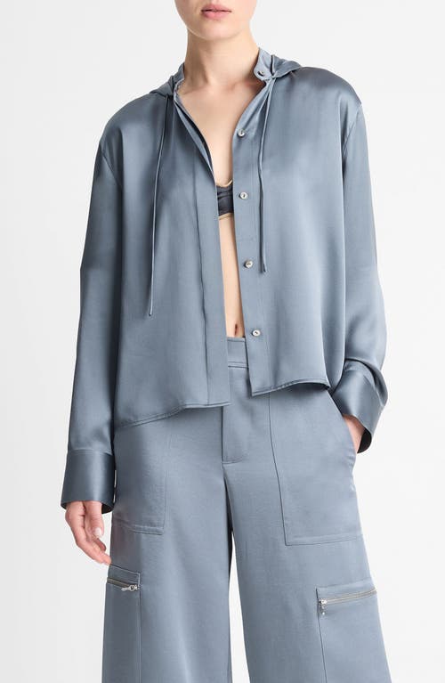 Vince Hooded Silk Button-up Shirt In Lake Stone