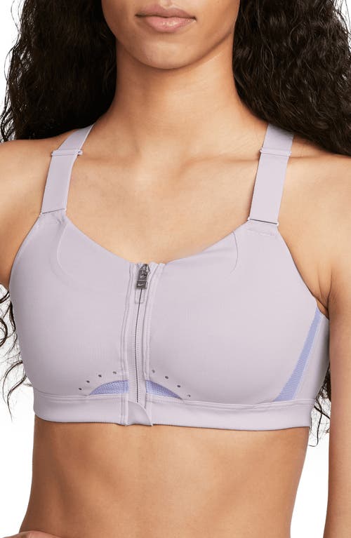 Nike Dri-FIT Alpha Padded Zip Front Sports Bra in Doll/Light Thistle