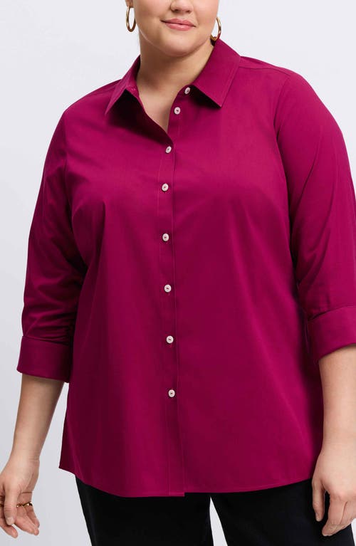 Shop Foxcroft Evelyn Three-quarter Sleeve Button-up Shirt In Sangria