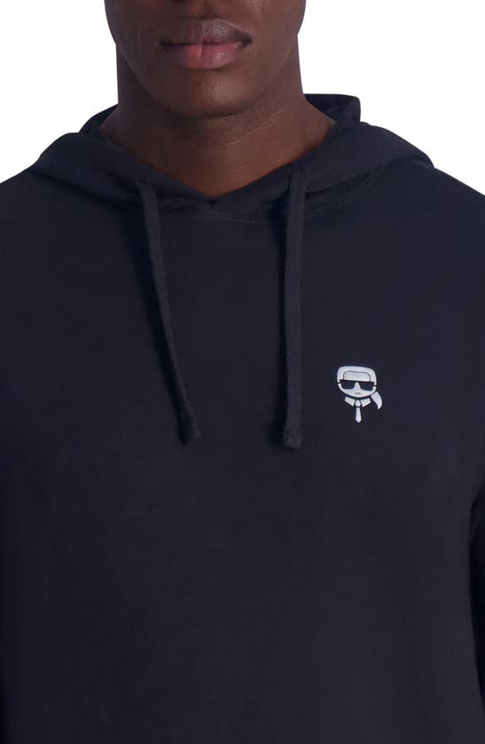Shop Karl Lagerfeld Slub Hooded Long Sleeve T-shirt In Black