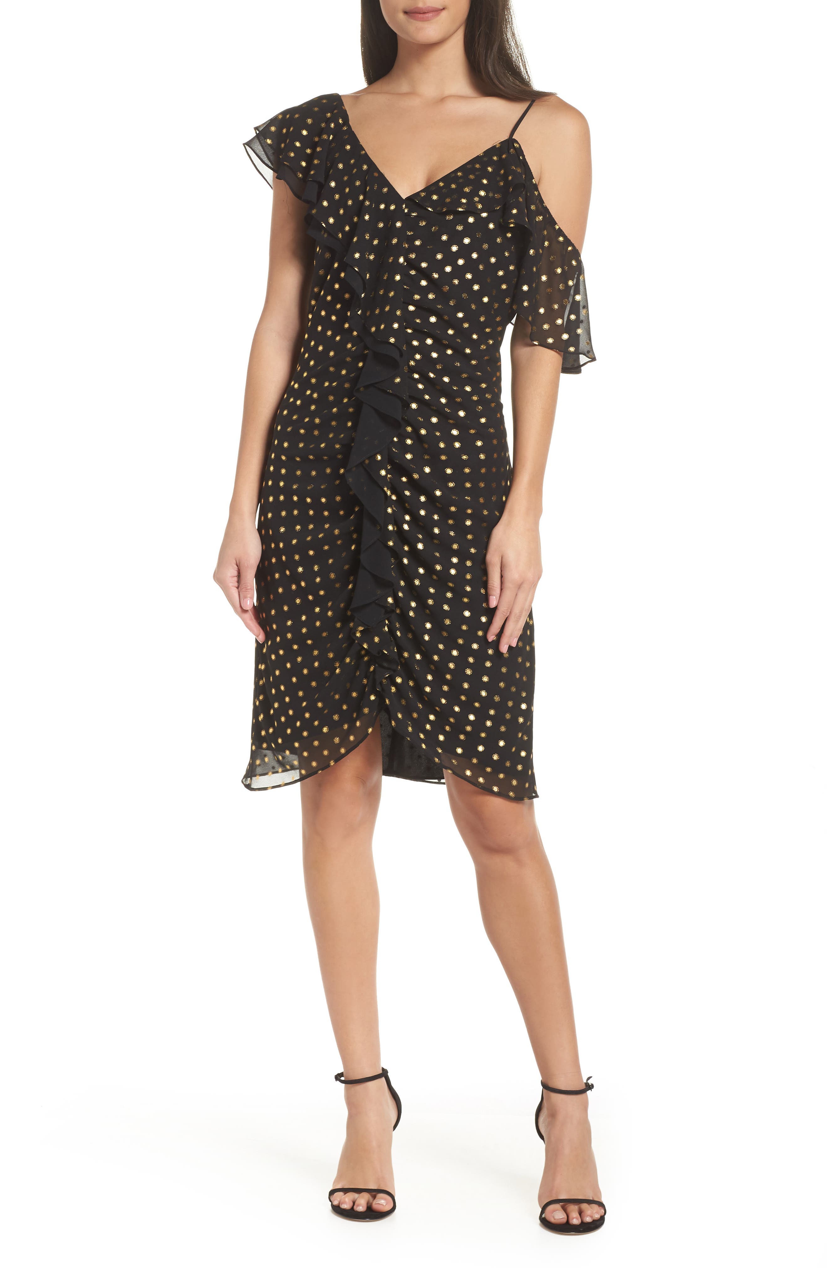 Sam Edelman Metallic Dot Cold Shoulder Sheath Dress, Black