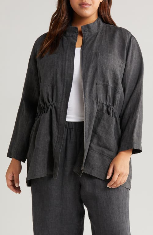 Eileen Fisher Stand Collar Organic Linen Jacket Graphite at Nordstrom,