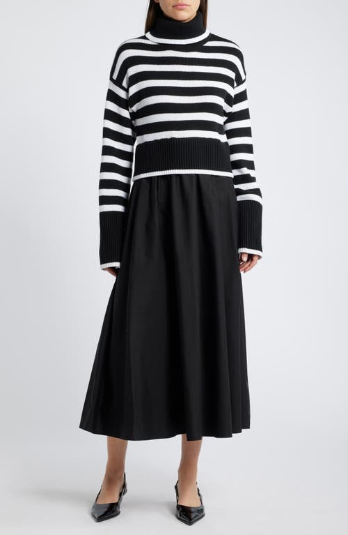 MOON RIVER MOON RIVER MIXED MEDIA LONG SLEEVE MIDI DRESS 