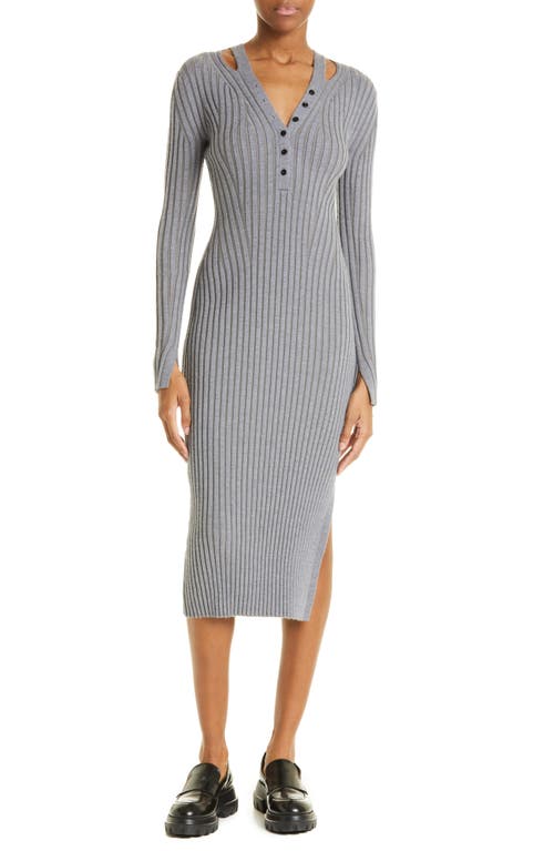 Proenza Schouler White Label Cutout Ribbed Long Sleeve Sweater Dress in Grey Melange