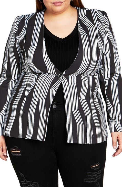 Black and white striped jacket best sale plus size