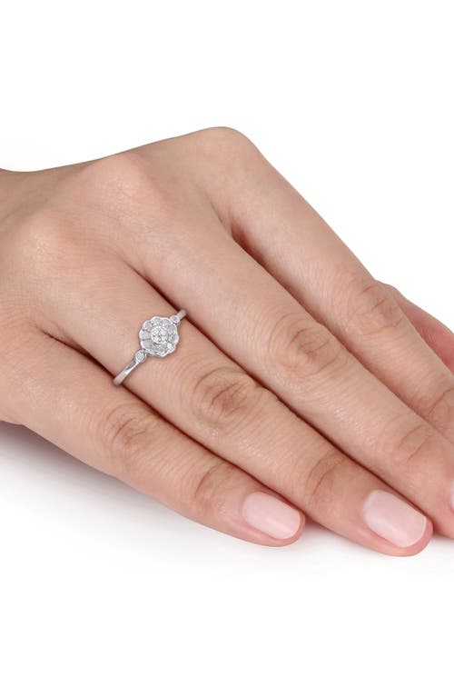 Delmar Set Of 2 Sterling Silver Diamond Flower Rings In Gold/silver