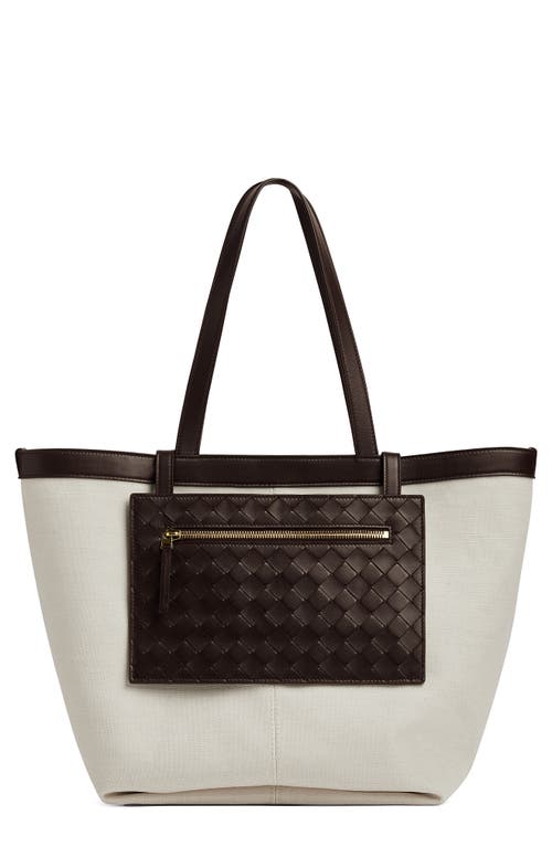 Shop Bottega Veneta Flip Pouch Canvas Tote In 9822 Nat/fond/fond-m Br