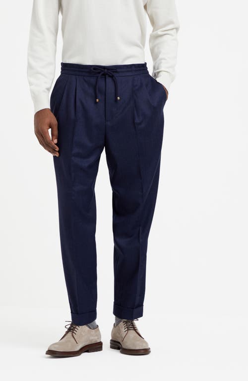 Shop Brunello Cucinelli Virgin Wool Flannel Trousers In Marine