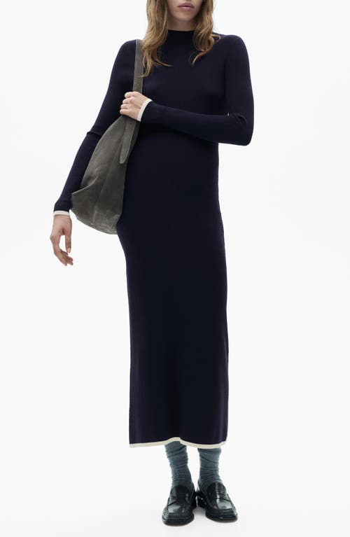 Mango Contrast Trim Long Sleeve Sweater Dress In Dark Navy