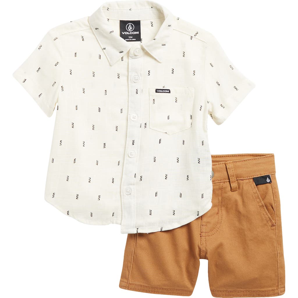 Volcom Stripe Short Sleeve Button-up Shirt & Shorts Set In Cloud