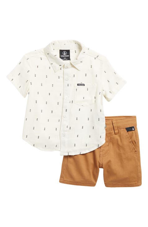 Stripe Short Sleeve Button-Up Shirt & Shorts Set (Baby)