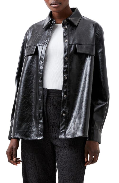 Shop French Connection Emmett Faux Leather Shacket In Blackout