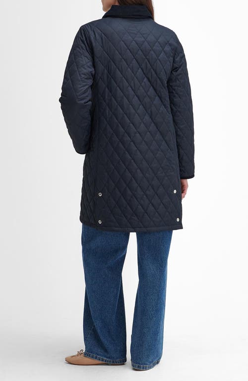 Shop Barbour Tulip Corduroy Trim Quilted Coat In Dark Navy