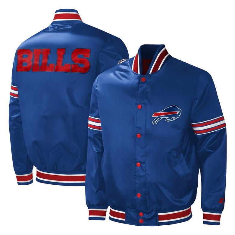 Starter White Buffalo Bills Line Up Satin Full-Snap Varsity Jacket