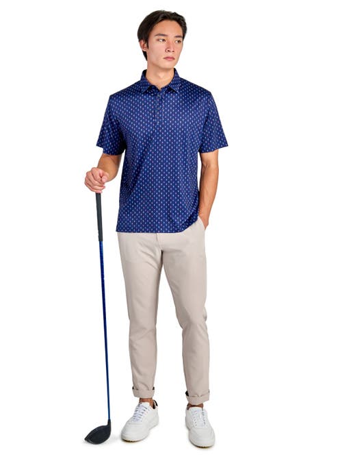 Construct Con.struct Floral Geo Motif Print Performance Golf Polo In Navy