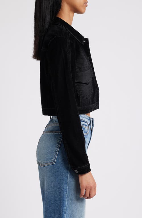 Shop Ptcl Crop Flocked Denim Jacket In Black