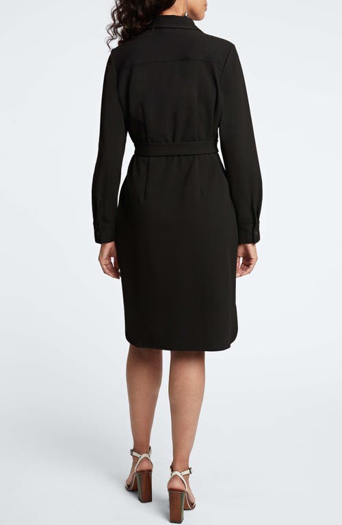 Shop Foxcroft Rocca Belted Long Sleeve Crepe Knit Shirtdress In Black