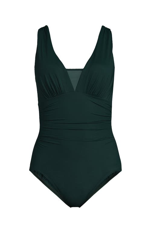 Shop Lands' End Long Slender Grecian Tummy Control Chlorine Resistant One Piece Swimsuit In Deep Balsam