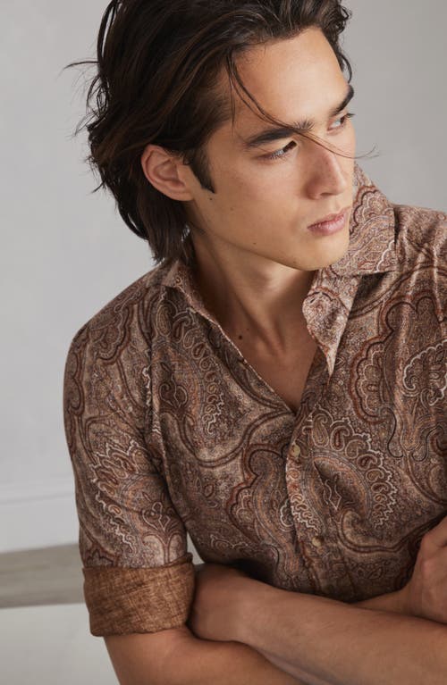 Shop Brunello Cucinelli Paisley Slim Fit Shirt With Spread Collar In Brown