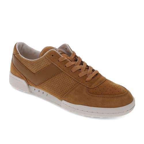Pony Mens Linebacker Lux Genuine Leather And Suede Premium Lace Up Athletic Sneaker Shoe In Tan/off White