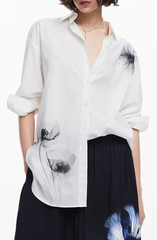 Shop Desigual Osaka Floral Oversize Cotton Button-up Shirt In White