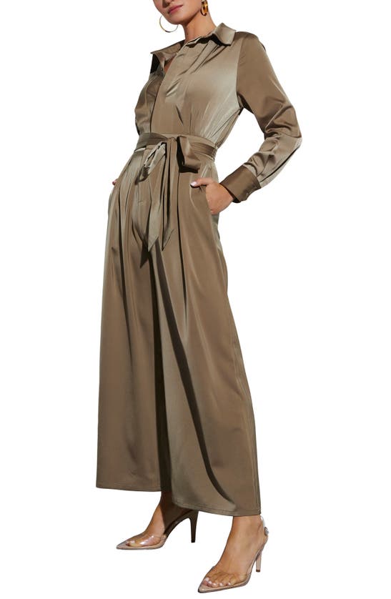Vici Collection Pull It Together Satin Jumpsuit In Dark Sage
