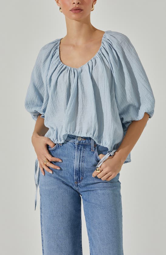 Shop Astr The Label Puff Sleeve Side Tie Top In Periwinkle Blue