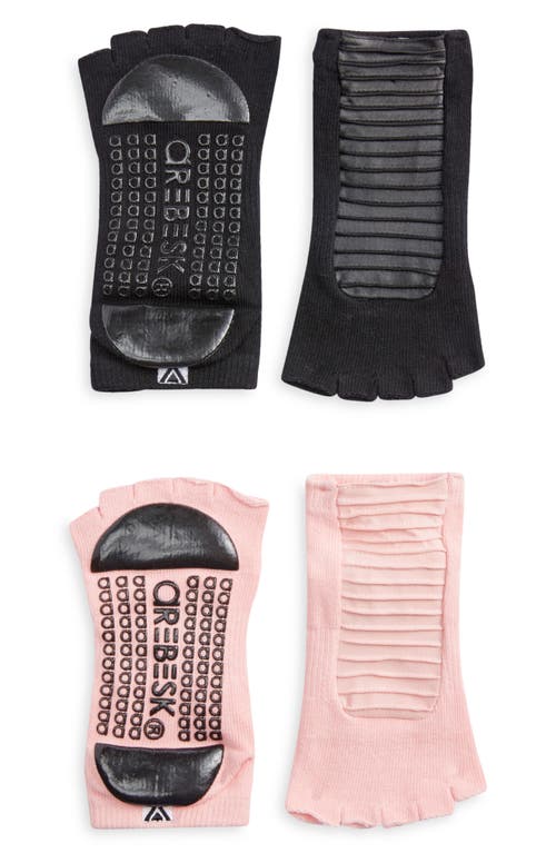 Shop Arebesk Moto Assorted 2-pack No-slip Open Toe Socks In Black/light Pink