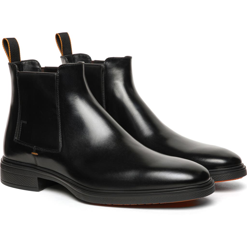Santoni Elastic-panel Leather Boots In Black