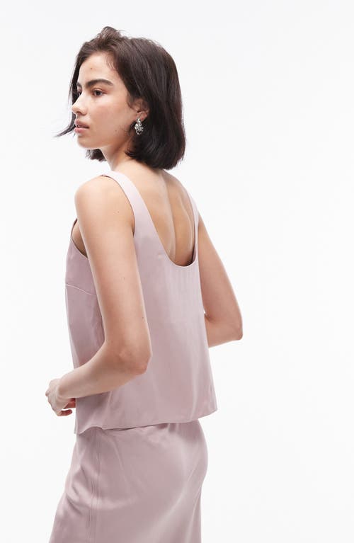 Shop Topshop Scoop Neck Satin Tank In Light Pink