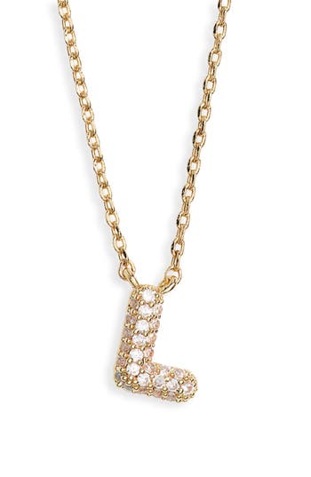 Leith Cubic Zirconia Initial Pendant Necklace In L- Clear- Gold