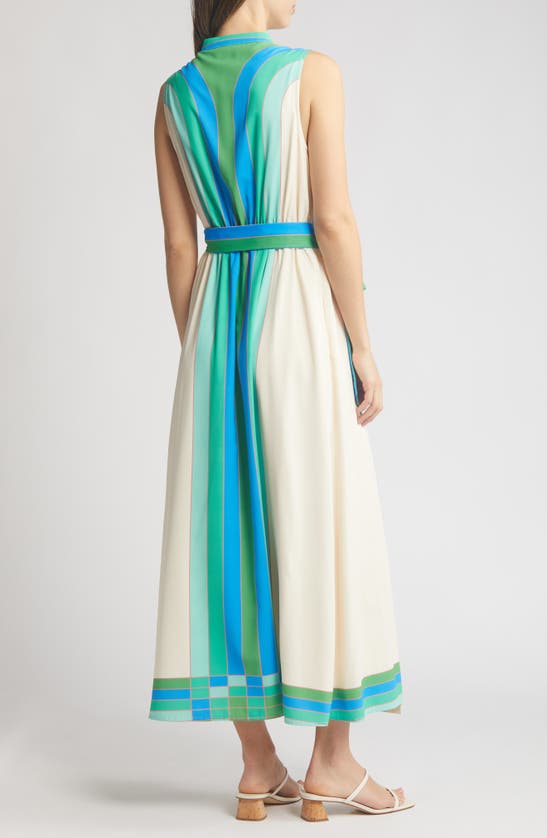 Shop Ciebon Carmine Tie Belt Sleeveless Maxi Wrap Dress In Ivory/ Green Multi