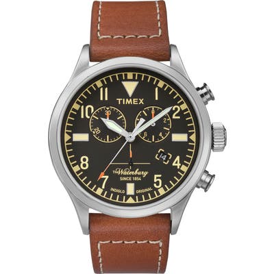 Timex Waterbury Chronograph Leather Strap Watch, 42Mm