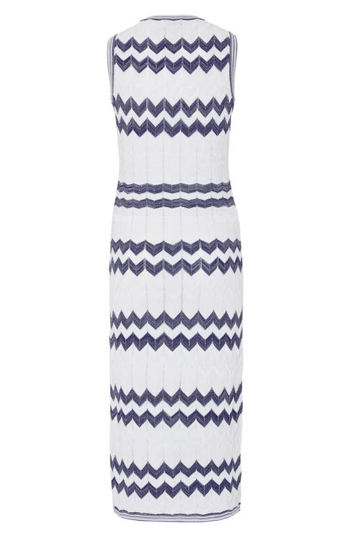 Shop Milly Oversize Zigzag Knit Midi Dress In Navy/ecru