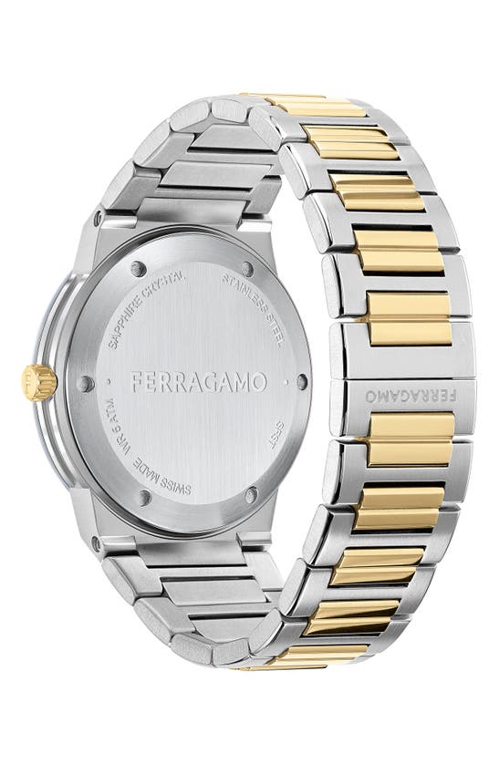 Shop Ferragamo Infinity Sapphire Bracelet Watch, 41mm In Silver/green Two Tone