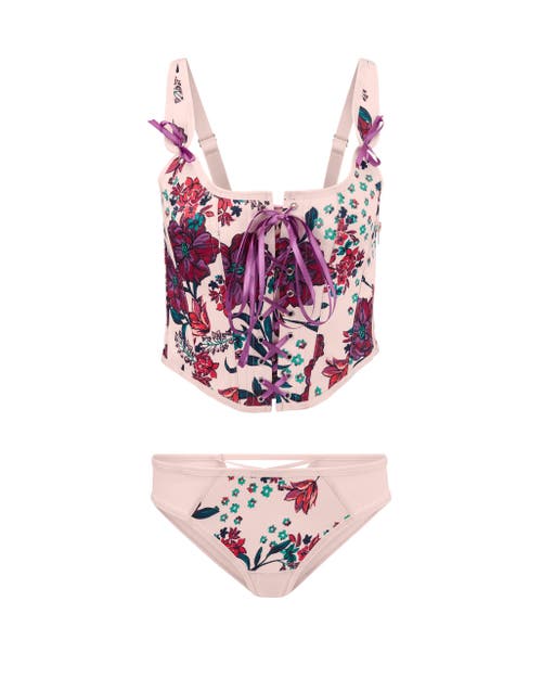 Adore Me Alex Corset & Panty Set In Floral Pink