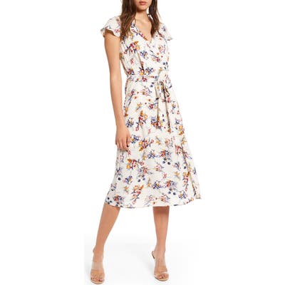 Row A Floral Surplice Midi Dress, Ivory