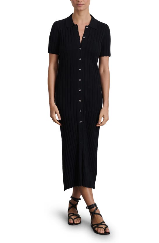 Shop Alex Mill Alice Rib Cotton & Hemp Midi Dress In Black