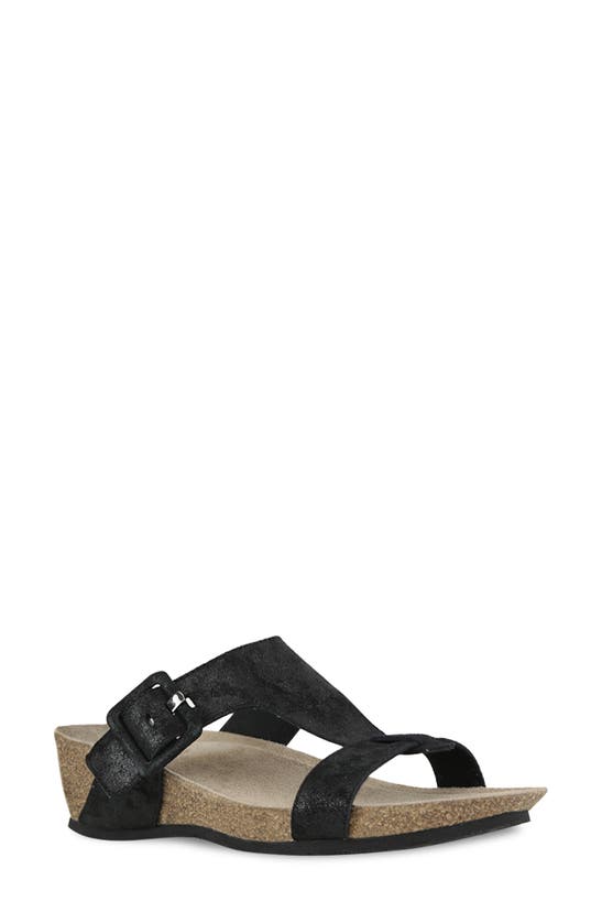 Shop Munro Ronda T-strap Wedge Slide Sandal In Nero Metallic
