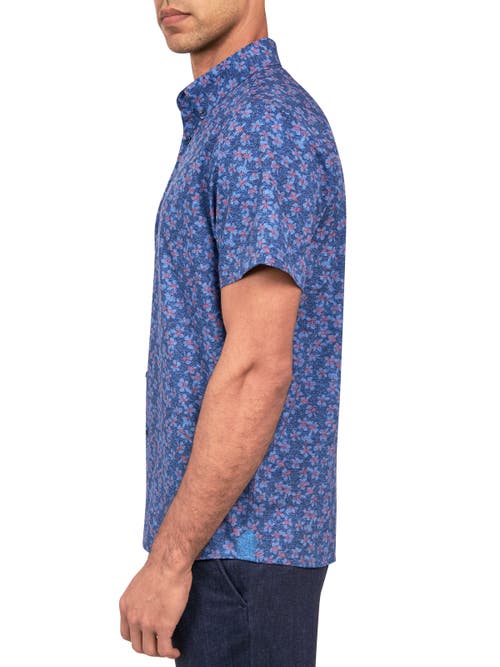 Brooklyn Brigade Denim Floral Recycled 4-way Stretch Performance Short Sleeve Shirt In Navy