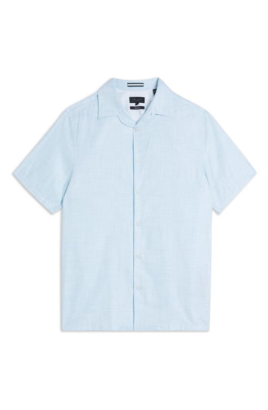 Shop Ted Baker London Short Sleeve Cotton & Cotton Button-up Shirt In Light Blue